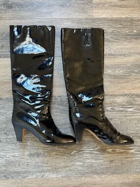 Vtg Made in Italy Black Patent Knee-High Heeled Boots